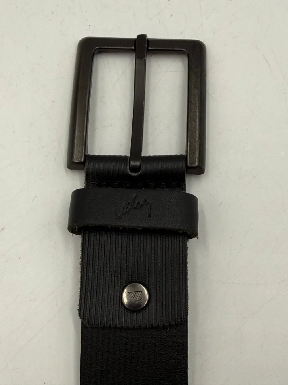 Velez Ribbed Textured Leather Belt Size 32 Black Dress Work 1.5